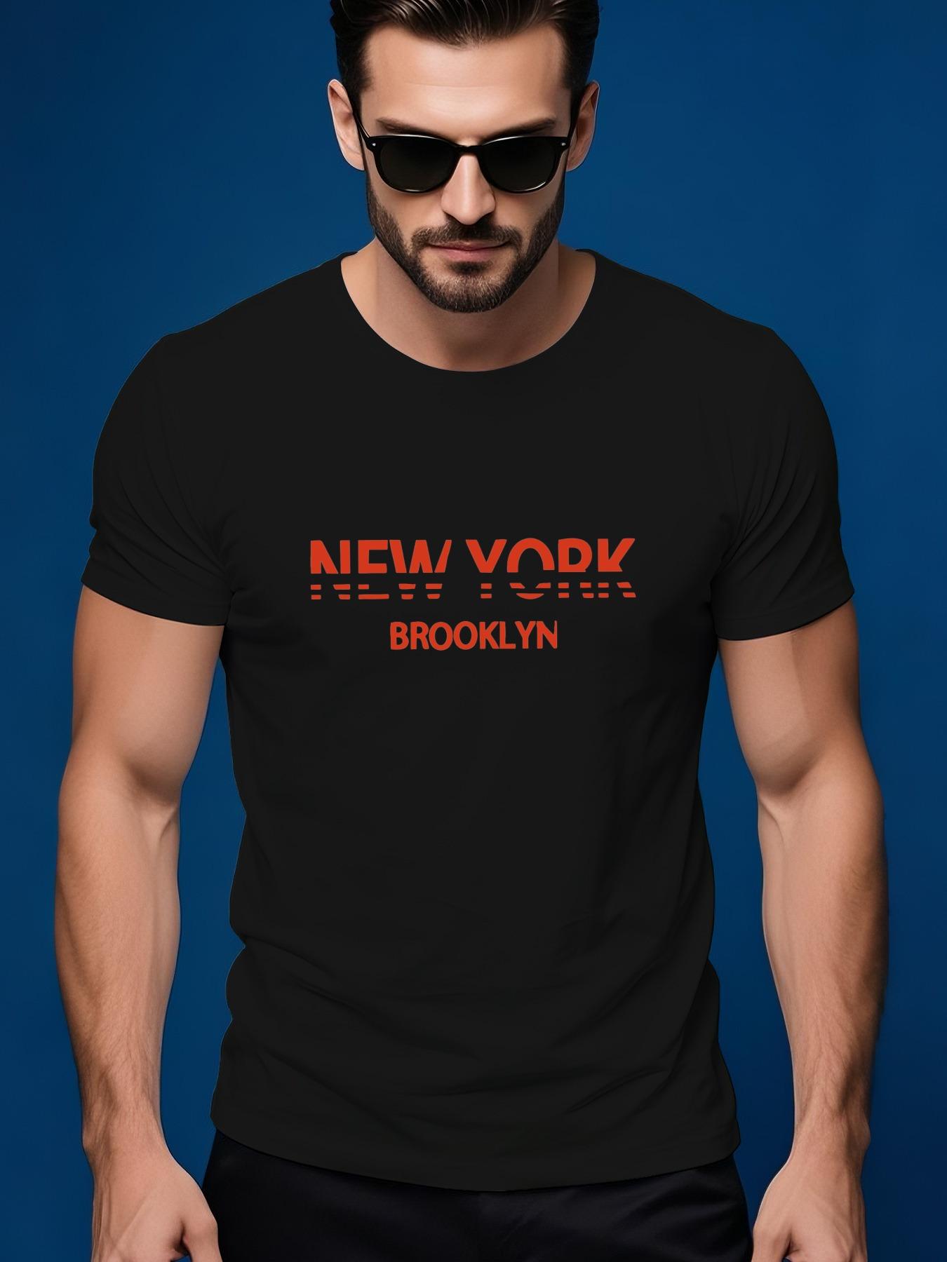 Crew Neck Tshirt with Bold NEW YORK Graphic - Lightweig... S