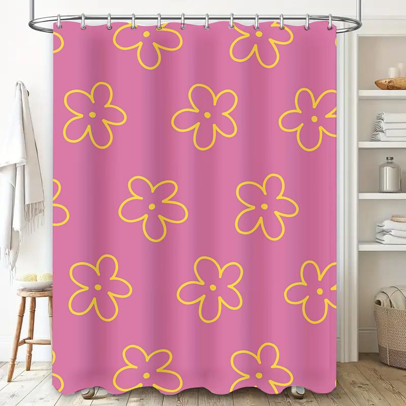 Floral Pink Shower Curtain Decorative Bathroom Liner for Bathtub or Kids Bathing Area Water-Resistant Fabric with Rings for Easy