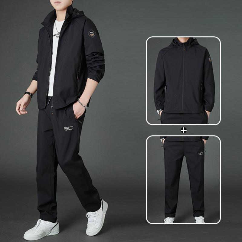 

Мужской демисезонный повседневный костюм-двойка - Куртка-утилитарка с капюшоном + Подходящая верхняя одежда S чёрный