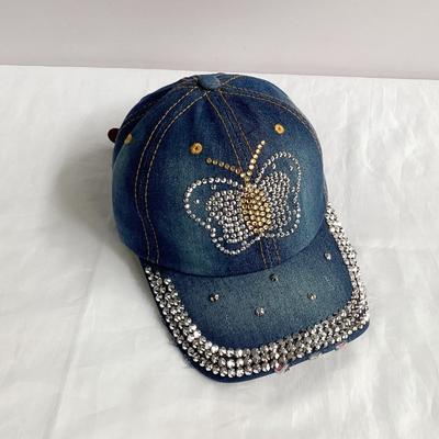 Damen Baseballkappe Glänzendes Schmetterlingsmuster Denim Stoff Snapback Hüte Für Damen Sommer Herbst Lässig Gorras Verstellbar Neu