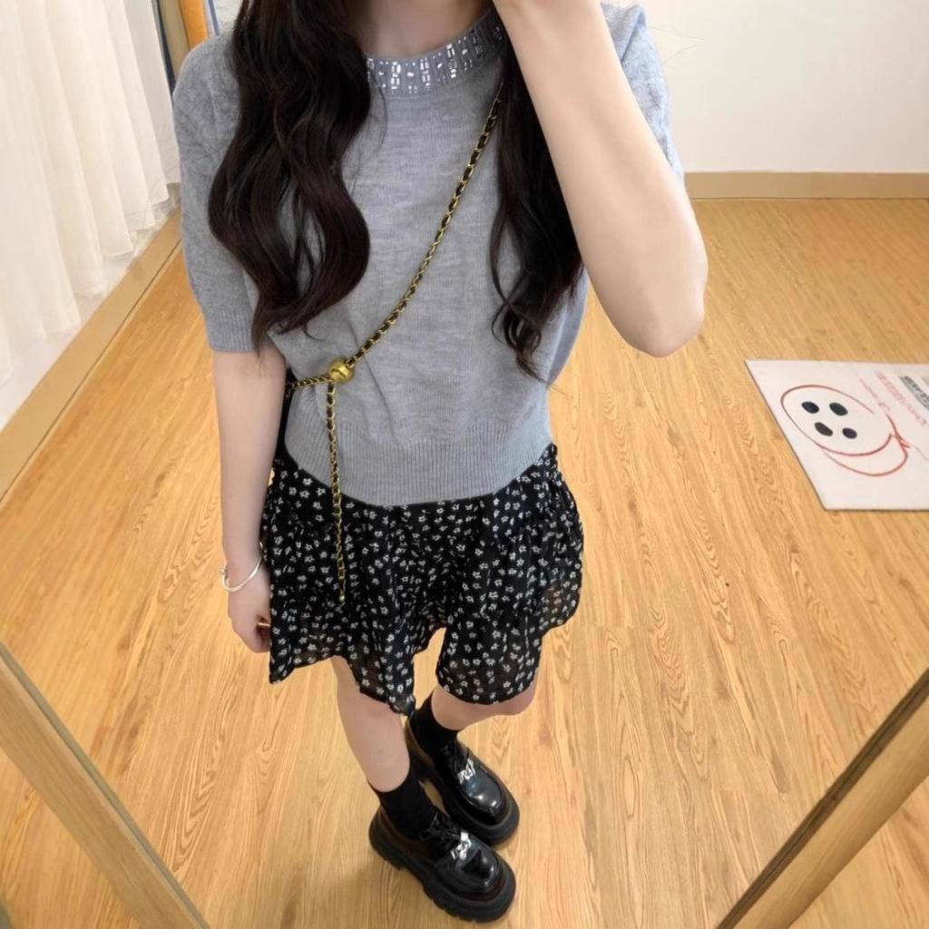 Kwiatowa Spódnica A-Line w Grochy - Damska Letnia 2025 Elastyczny Pas Krótka Spódnica Petite