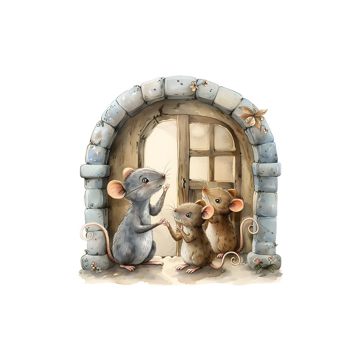 

Мультяшні наклейки на стіну «Три миші та мишача нірка», Декор для дитячої кімнати, Знімні самоклеючі 15x15cm різнокольоровий