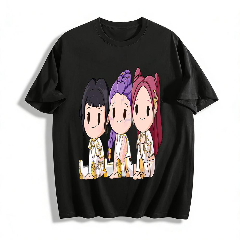 Cute Chinese Style Girl Group Print Casual Top Anime Kawaii Loose Fit Daily T-Shirt Pure cotton T-shirt XXS