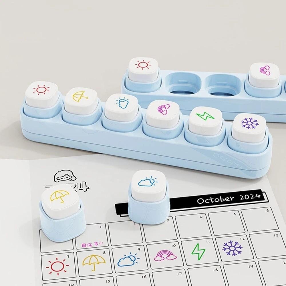 Mini Color Seal Cartoon Stamp Stickers Kit Blue / White Decorative Stamp  Album Decoration