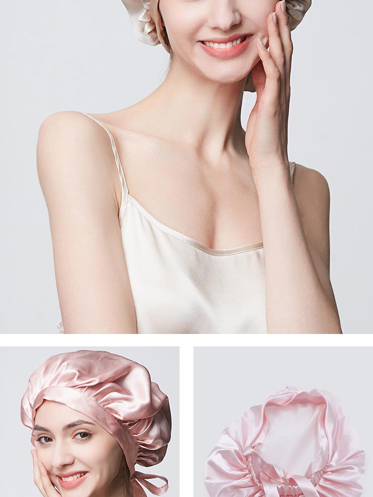 19 Momme Thick Silk Nightcap - 100% Mulberry Silk Hair Growth & Care Cap, Anti-Frizz Bath Cap for Dry Hair