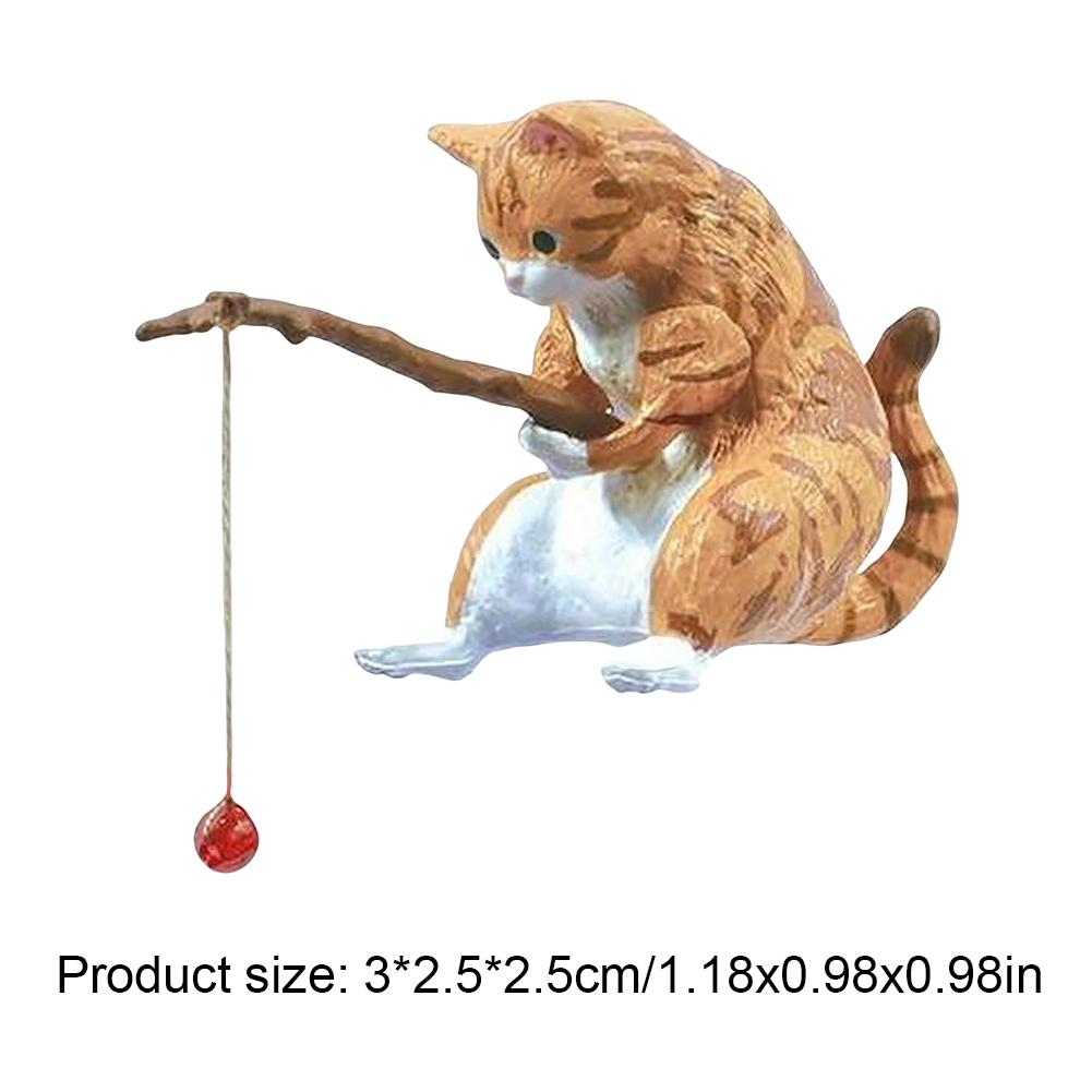 Fishing Cat Ornaments Fish Landscaping Aquarium Decoration Cartoon Cat Statue Fishing Figure Fisherman Figurine Home Car Interio