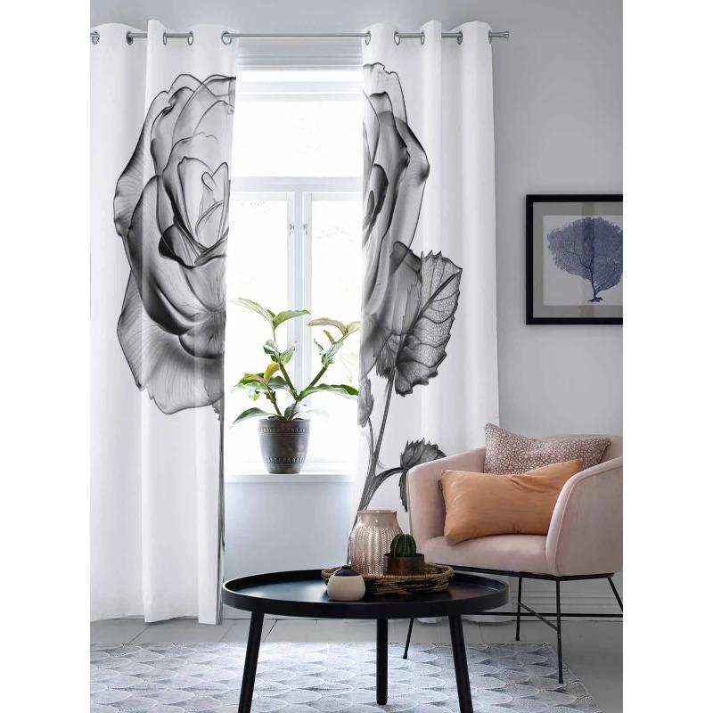 Rose Black And White Window Curtains for Living Room Bedroom Curtain Modern Kitchen Blinds Drapes Curtains