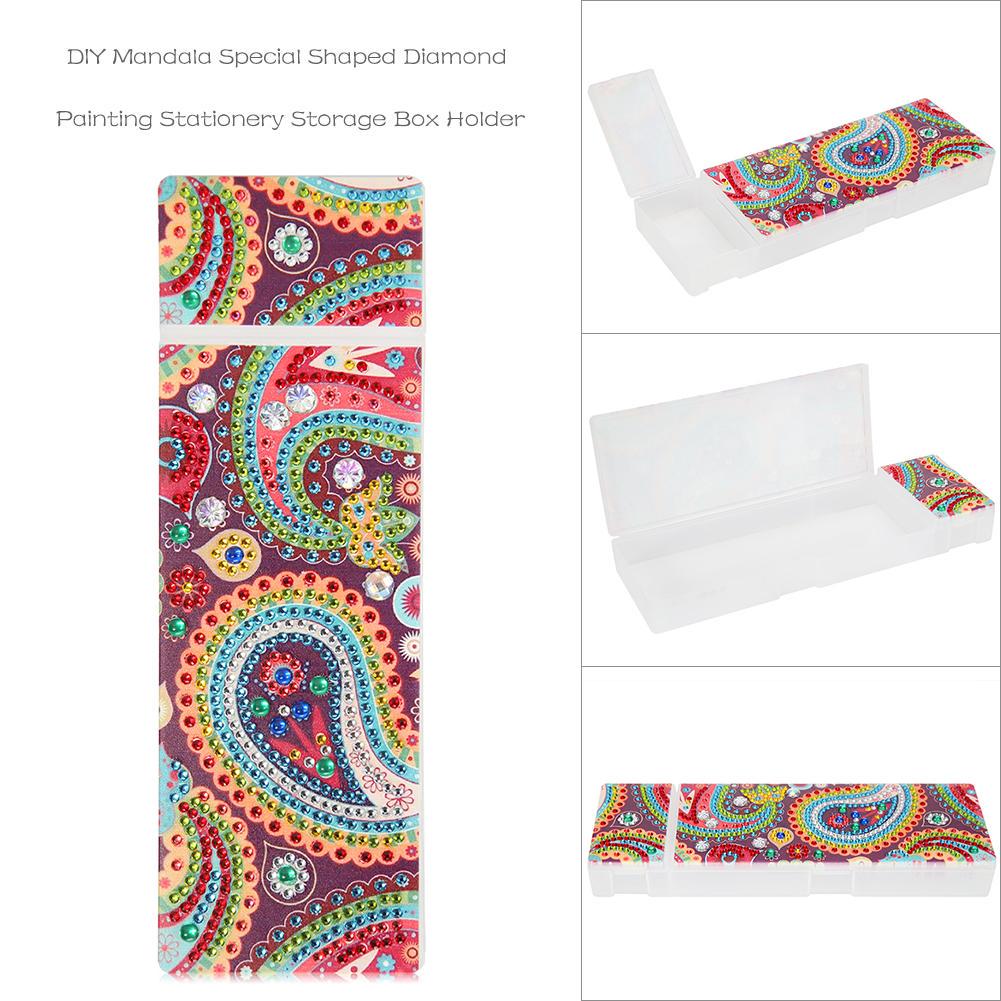DIY Mandala Special Shaped Diamond Painting 2 Grids Pencil Storage Box w/ Tools DIY Mandala Special Shaped Diamond Painting 2 Grids Pencil Storage Box w/ Tools