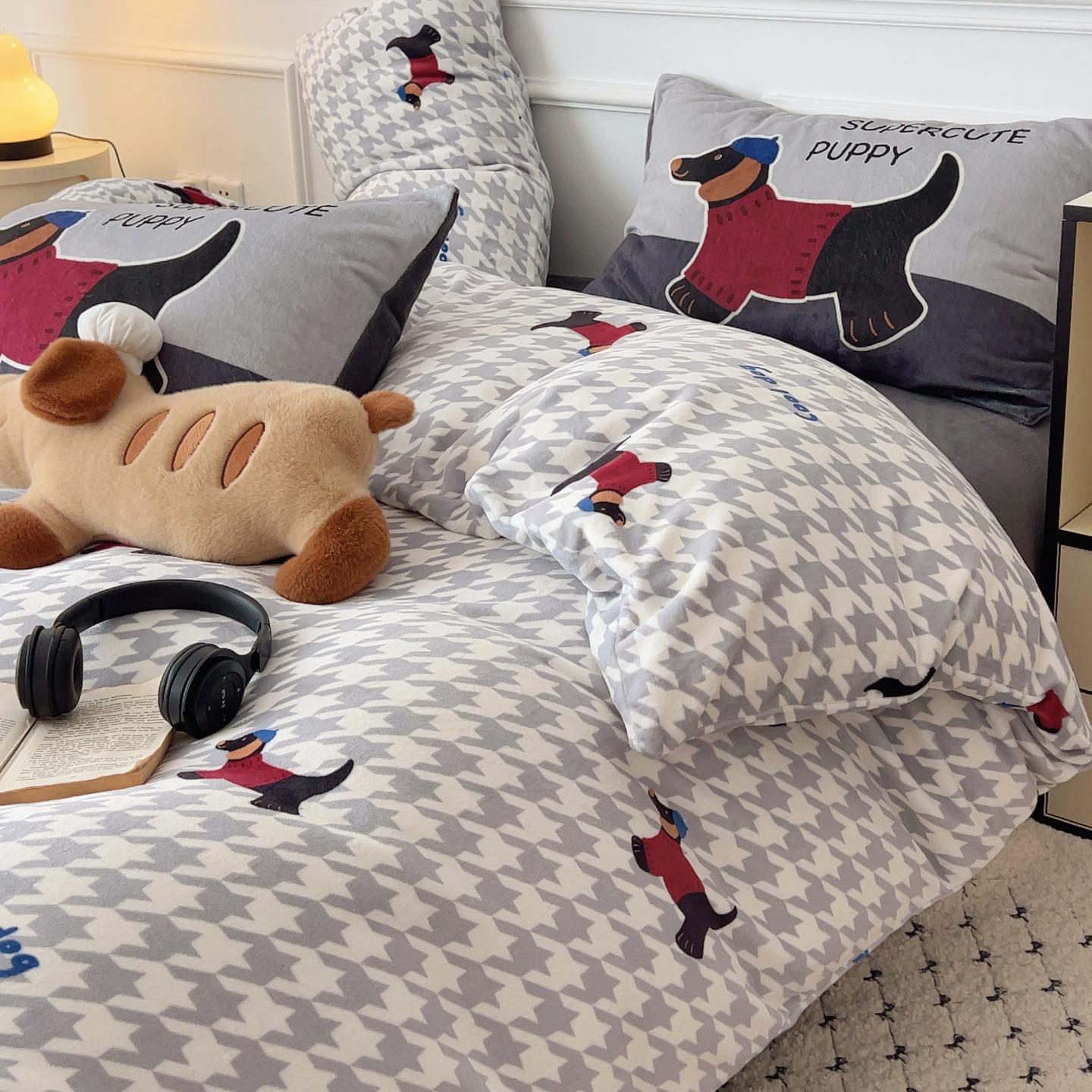 

Thickened Milk Fleece Bed Four-Piece Set Maillard Bedding Coral Fleece Student Quilt Cover Bed Sheet Three-Piece Set 3pc 150x200 quilt