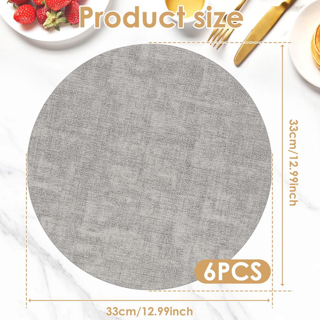 6Pcs Round Placemats Reversible Table Mats Heat Resistant Place Mats Waterproof Table Place Mats for Indoor and Outdoor Use