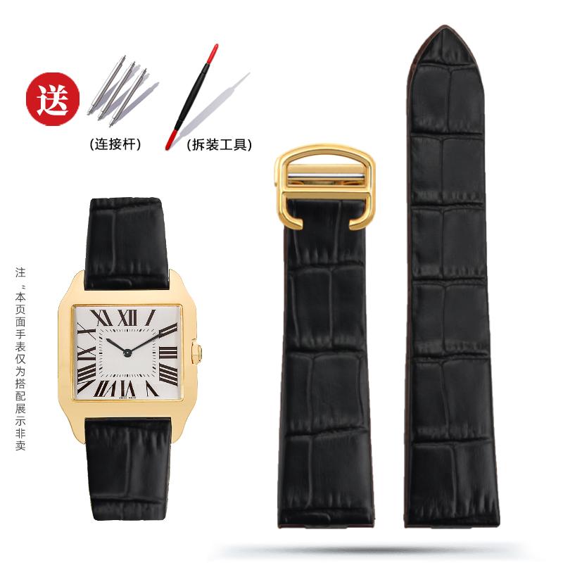 18mm Uhrenarmband 21mm für Car-tier Uhr W2006951 WH100751 Sandoz Santos Mechanisches Rindsleder mit Stahl-Kopf-Endglied Genarbtes Armband