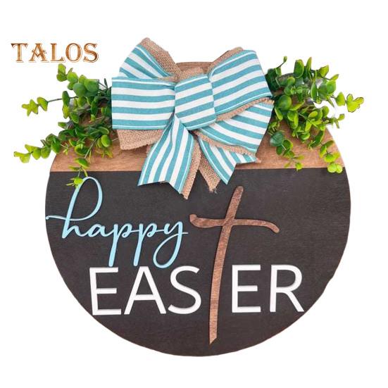 

Приветственный пасхальный знак, деревянная подвесная табличка на дверь, деревенский пасхальный декоративный знак на входную дверь с бантом для крыльца, наружного входа чёрный