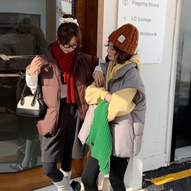 Down Cotton Vest Women's Autumn and Winter New Loose Cotton Vest Solid Color Vest Jacket