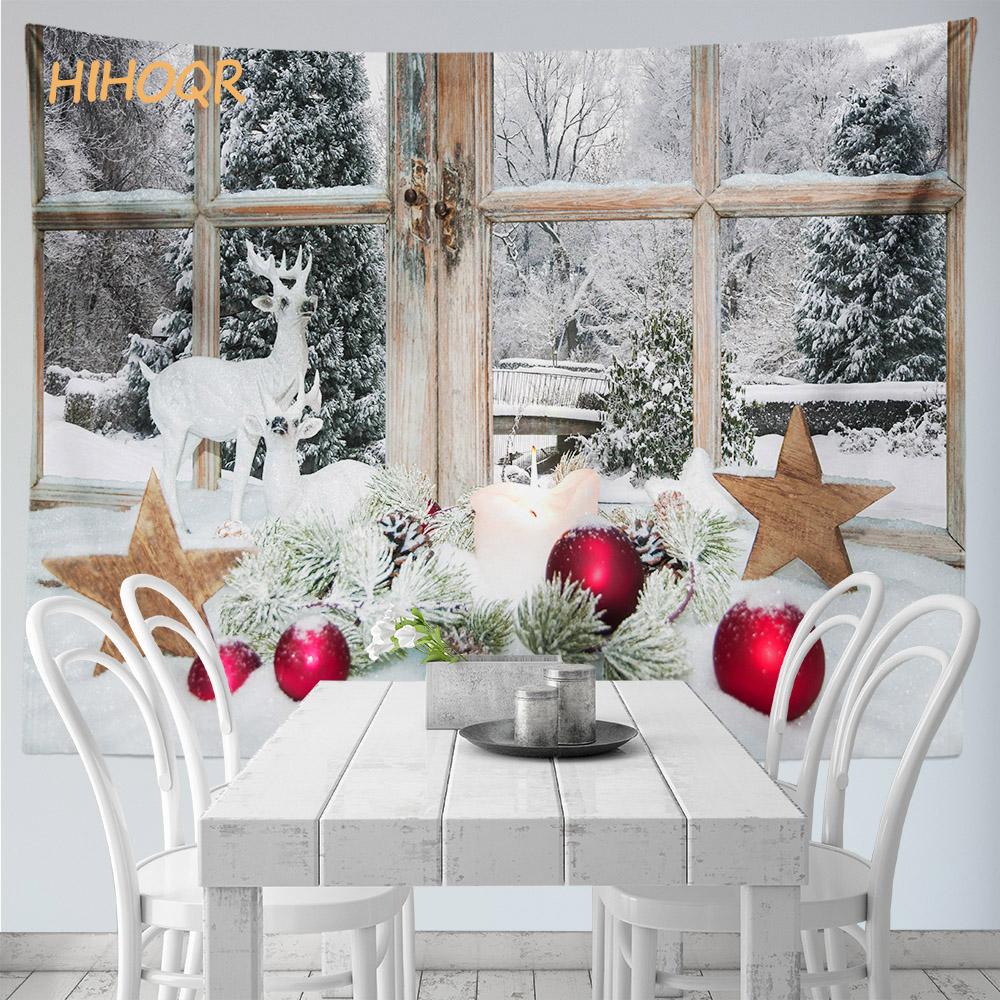 

Рождественский гобелен настенный Санта-Клаус Рождественская снежная сцена гобелен на окно Эстетический декор комнаты украшение для дома и праздника 230x180cm