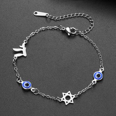 Chai Star of David Charms Bracelets Blue Turkish Evil Eyes Hexagram Stainless Steel Pendants Hand Chain Amulet Je Jewelry