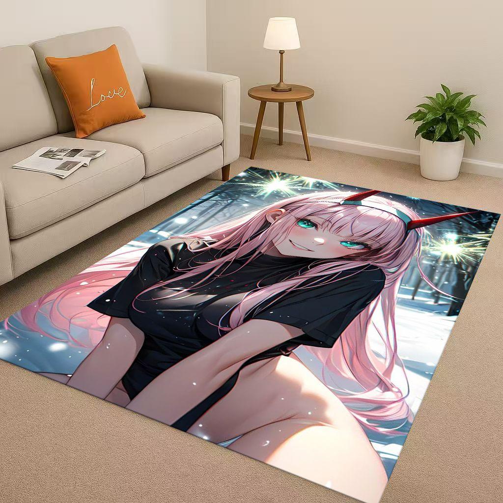 Sexy Girl Zero Two DARLING In The FRANXX Cartoon Living Room Non Slip Area Rug Carpet for Bedroom Sofa,Easy Clean Home Doormat