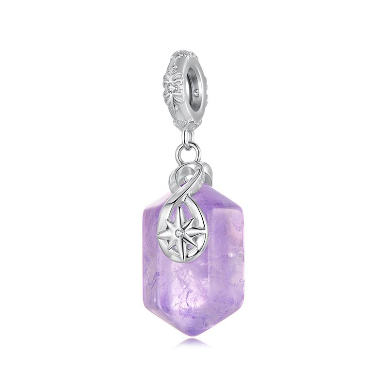 WOSTU 925 Silver Natural Gems Amethyst Energy Pendant Drop Amazonite Charm Clover Tree Evil Eye Bead Fit Bracelet Mom DIY Gift