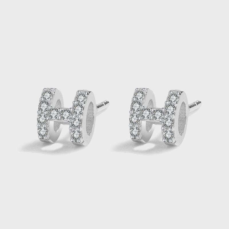 Klassisk bokstav H hel diamant ørepynt for kvinner uregelmessig sirkel geometrisk originale forlovelsesgavesmykker i sterling sølv