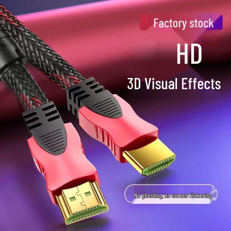 Manufacturer's High-Definition HDMI Cable, Version 1.4, Red and Black Mesh, 1.5 to 15 Meters, for Computer and TV.