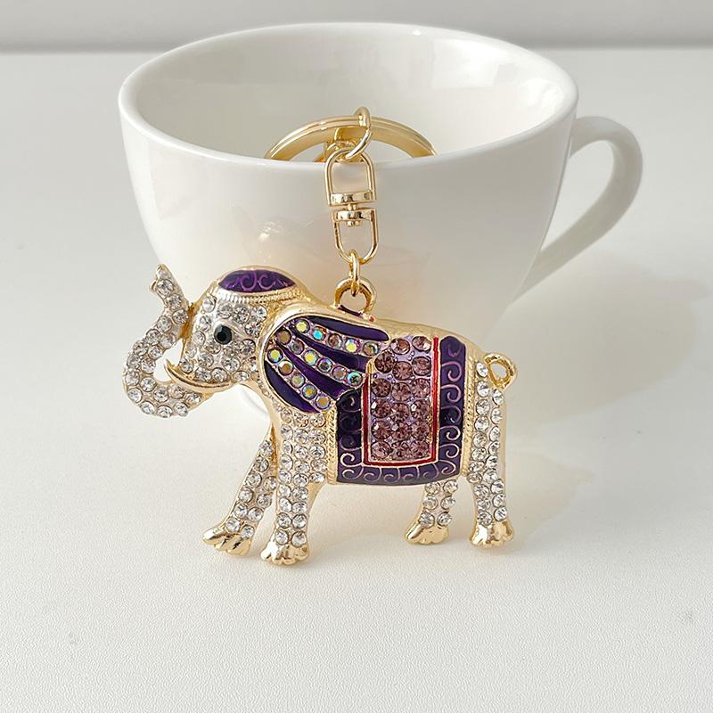 Exquisite Precious Stones Inlaid Thailand Elephant Car Keychain Elegant Pendant Gift for Friends Key Chains Ring Porte Clef