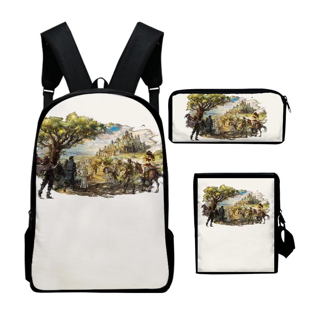 Classic Octopath Traveler Game 3D Print 3pcs/Set pupil School Bags Laptop Daypack Backpack Inclined shoulder bag Pencil Case