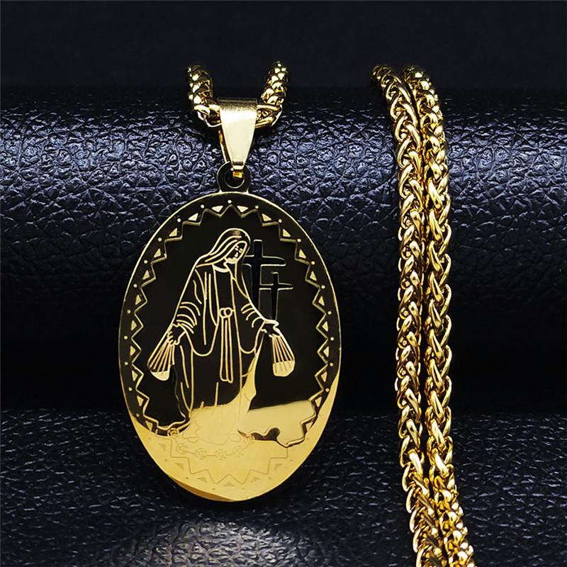 Hip Hop Virgin Mary Medal Our Lady of Guadalupe Necklace Stainless Steel Pendant Necklace Women/Men Jewelry Virgen De Guadalupe