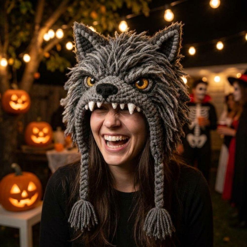 Gothic Style Halloween Crochet Hood Kit for Adults Handmade Pumpkin Bat Cat  For Beginner
