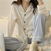 Lace Long Sleeve Black Cardigan Pajamas for Women – Sweet and Loose Spring/Autumn Homewear with Long Pants