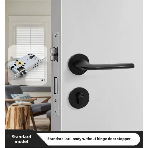 Black American Style Indoor Door Lock, Integrated Magnetic Silent Wooden Door Handle, Universal Home Bedroom Lock