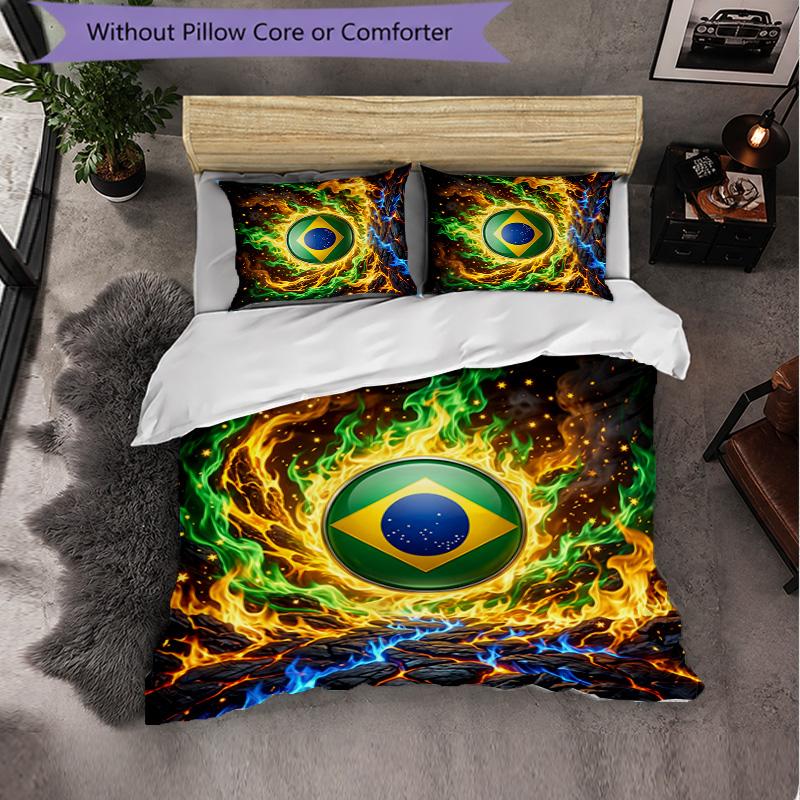 Set Biancheria da Letto a Fantasia Calcio Brasile 3 Pezzi Copripiumino Morbido in Microfibra con Federe per Camera da Letto