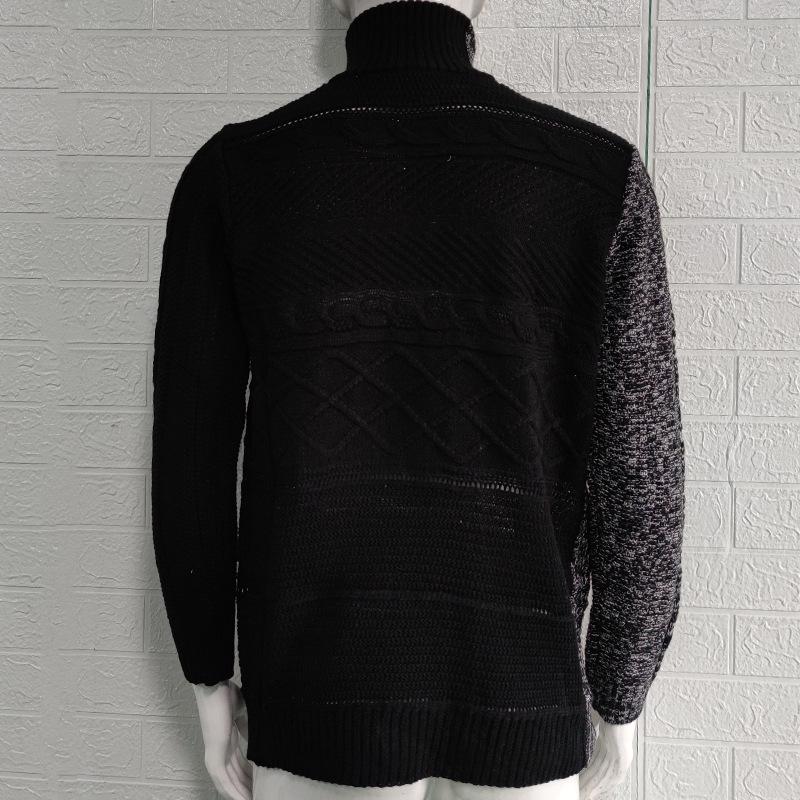 Men's Plus Size Color Block Buckle Knit Cardigan - High-Neck Long Sleeve Sweater for Autumn/Winter
