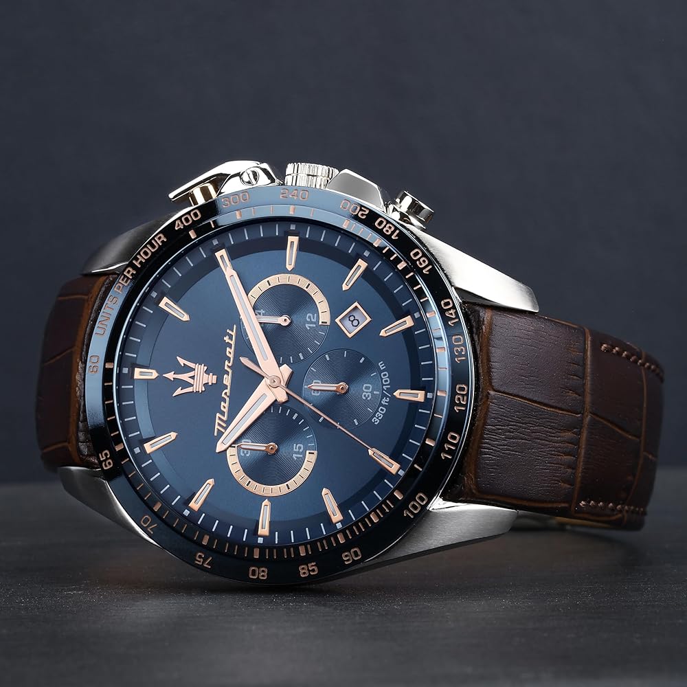 Maserati Traguardo Quartz Watch Men's 45mm 10 ATM Water Resistant Brown Leather Chronograph
