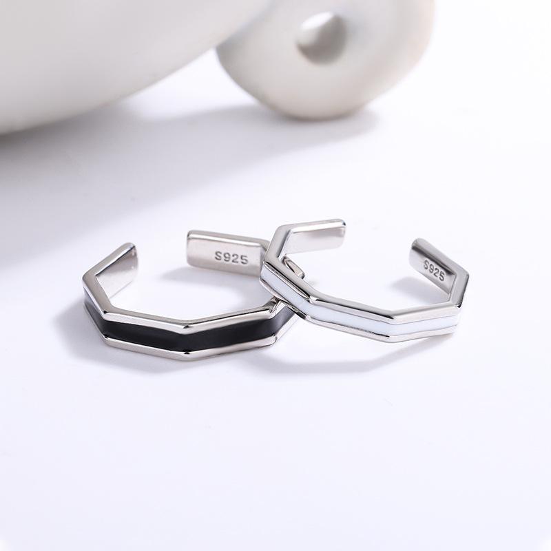 

925 Sterling Silver Linetype Black White Adjustable Rings For Women Engagement Luxury Designer Jewelry Accessories