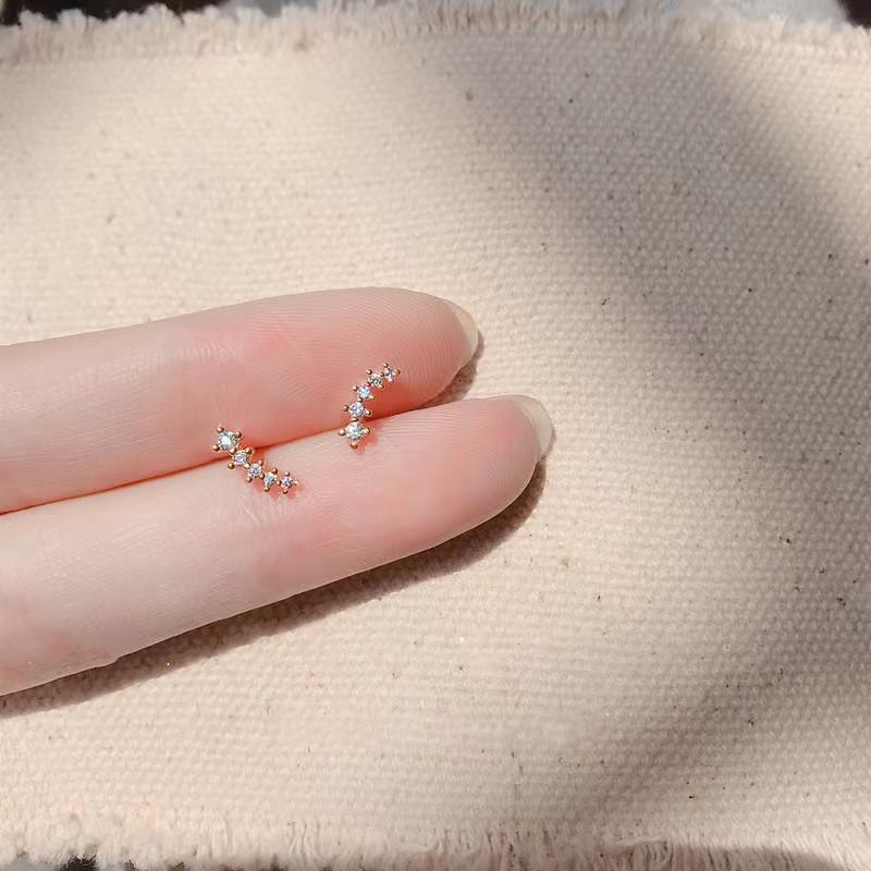 Beixi Silver S925 Sterling Small Row Diamond Stud Earrings, Summer Micro-Paved Zirconia, Simple and Cute Style.