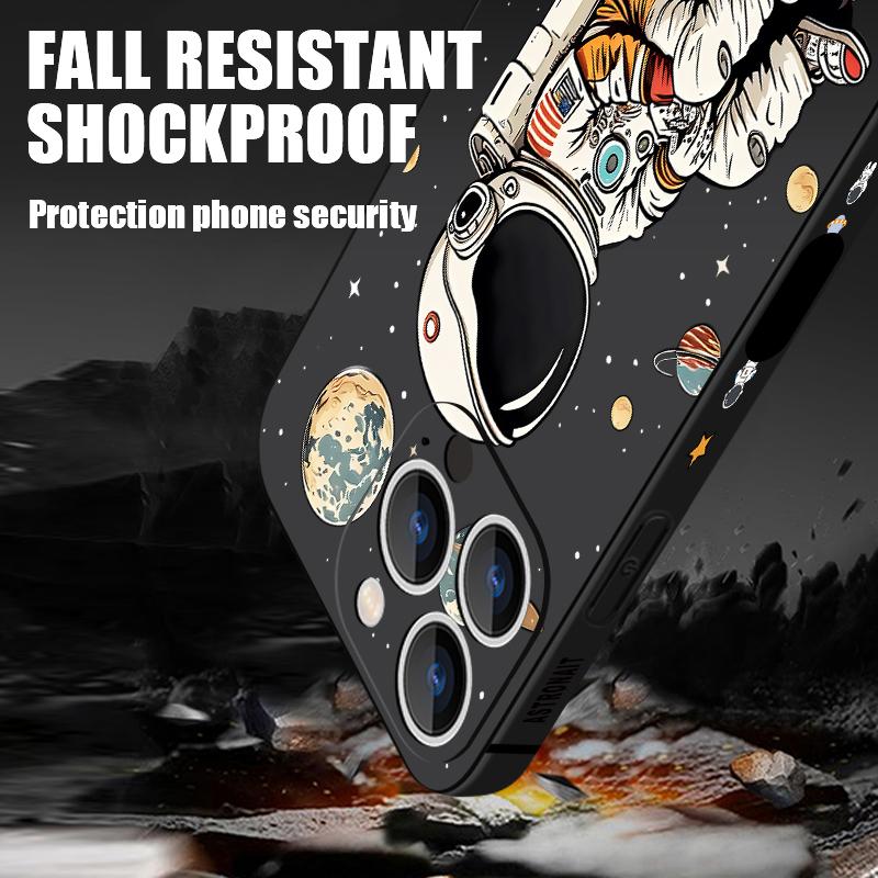 Cartoon Astronaut Pattern Lanyard Case For iPhone 17 Pro Max Funda iPhone 16 15 14 13 Pro Max 11 16E 17E Soft Silicone Cover