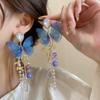 Pink Butterfly Earrings With Long Tassel Sparkly Zircon Crystal Imitation Pearl Beads Earrings Light Luxury Party Ear Jewelry K-