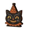 Decorative Tiered Tray Elements Halloween Vintage Wooden Ornaments, Cute Bat/Black Cat/Owl/Pumpkin/Ghost/Skull Decorations, Retro Double Sided Festive