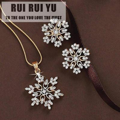 RUI RUI YU 2 stk/sett Dame øredobber Legering Full Diamond Snowflake Halskjede+ Snowflake øredobber