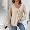 2026 Autumn/Winter Casual Retro Lace-up Round Neck Knit Cardigan for Women