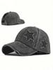 Pink Embroidered Star Washed Distressed Baseball Cap With Ponytail Opening For Women