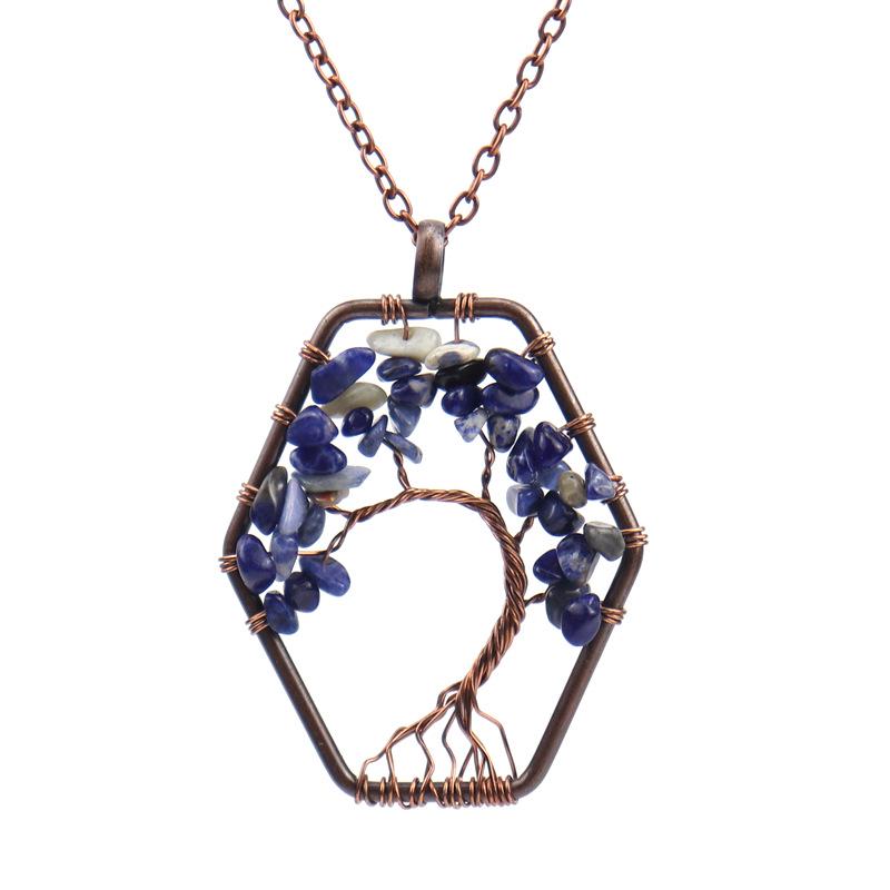 Handmade Hexagonal Tree of Life Necklace with Crushed Stone Crystals N16