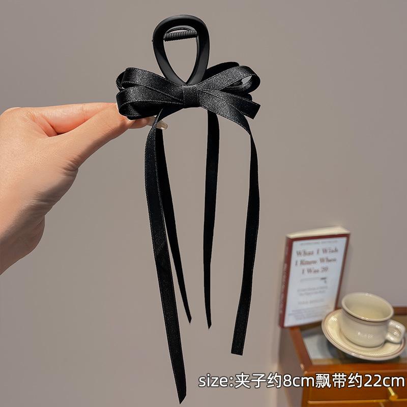 

Модные черные заколки-крабы для волос с бантом и лентой, женские темпераментные элегантные заколки-шпильки, принцессные головные уборы, зажимы-крабы, аксессуары для волос для девочек Size fits all
