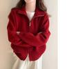 Modischer Strickmantel mit Stehkragen und Doppelreißverschluss für Damen, einfarbig, lässiger Strickcardigan im koreanischen Stil, Herbst Winter Pullover