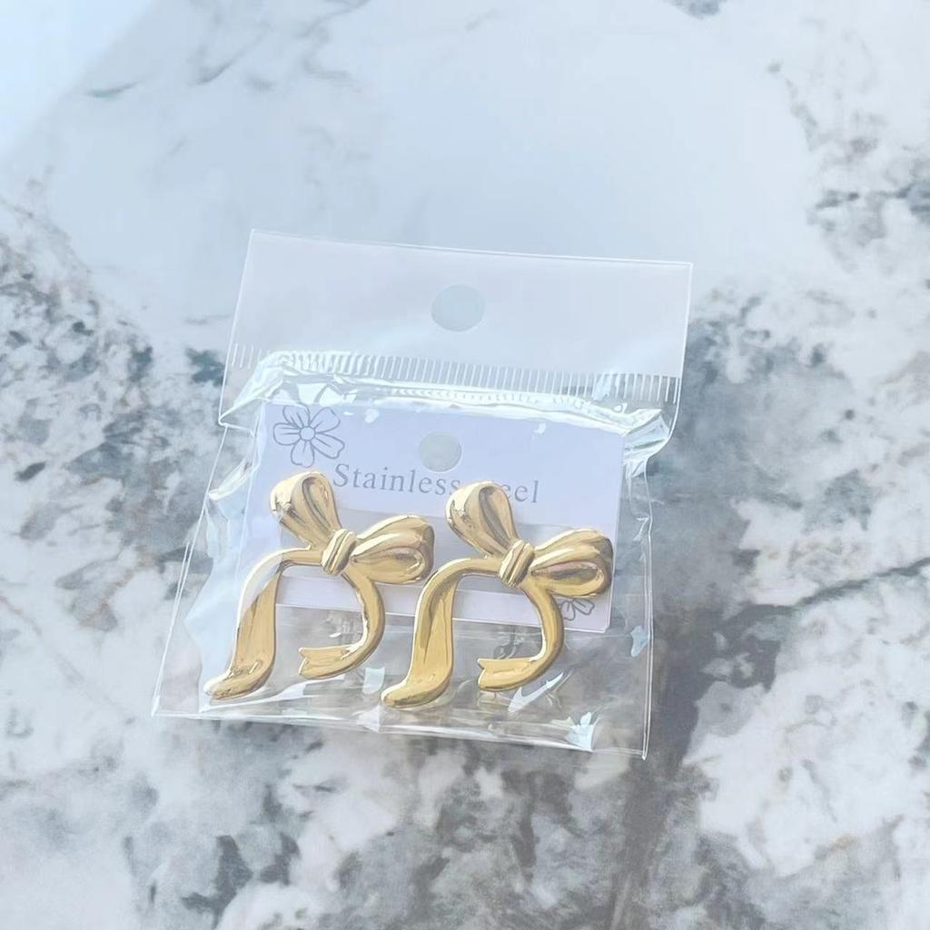 18K Gold Plated Stainless Steel Butterfly Bow Stud Earrings - Hypoallergenic Durable Elegant Jewelry for Parties & Daily Wear