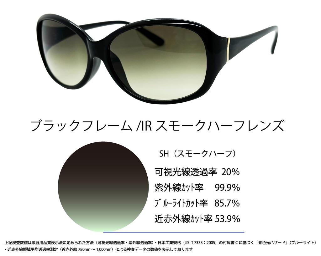 az Sunglasses Blue and Cut Sunglasses IRUV Lens Half [FaceTrick Label] UV, Light, Near-Infrared Women's Black/Smoke AZIR3107-1SH