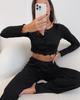 European-American Women's Long-Sleeve Knit Jacquard Top & Wide-Leg Pants Set - Casual Homewear