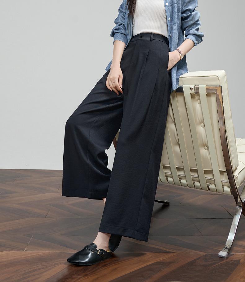Nine inch wide leg pants for women commuting, loose and slimming, casual suit pants with a sense of drape