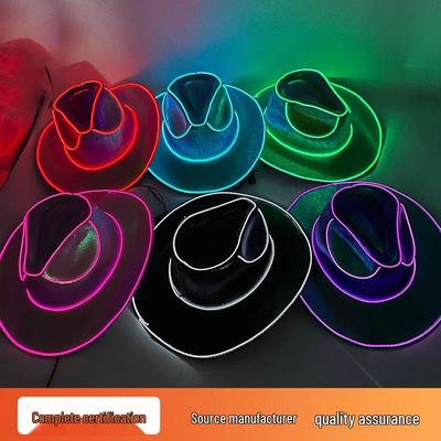 Pălărie de cowboy cu paiete iridescente cu LED-uri luminoase pentru carnaval de Crăciun și Halloween