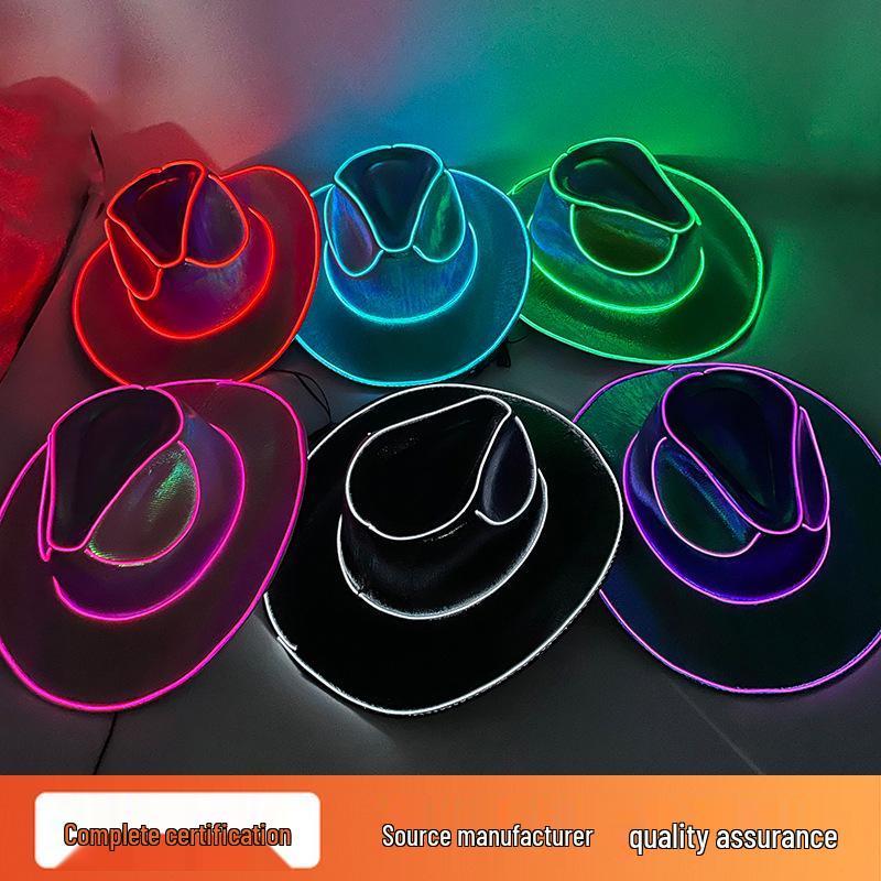 Iridescent LED Light-up Sequin Cowboy Hat for Christmas and Halloween Carnival