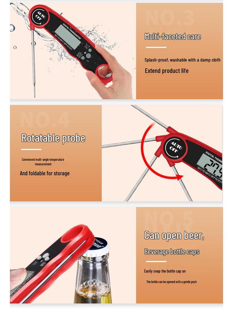 Hochpräzises digitales Fleischthermometer mit Temperatur- und Feuchtigkeitssensor, klappbare Sonde, hitzebeständig für Küche & Haushalt